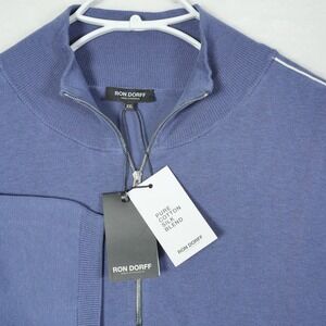 Ron Dorff Men's‎ Silk Blend Short Sleeve Quarter Zip Knit Polo Shirt Blue XXL